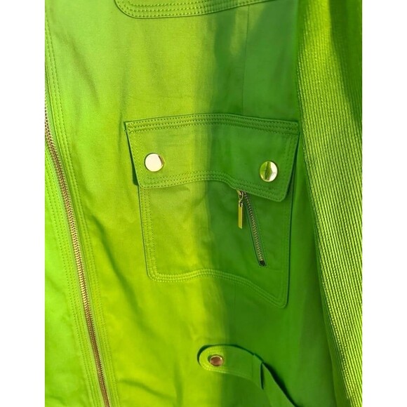 Peter Nygard Preppy Jacket Stretch Green Softshell Gold Zipper Woman 18” X 25” - Picture 9 of 11